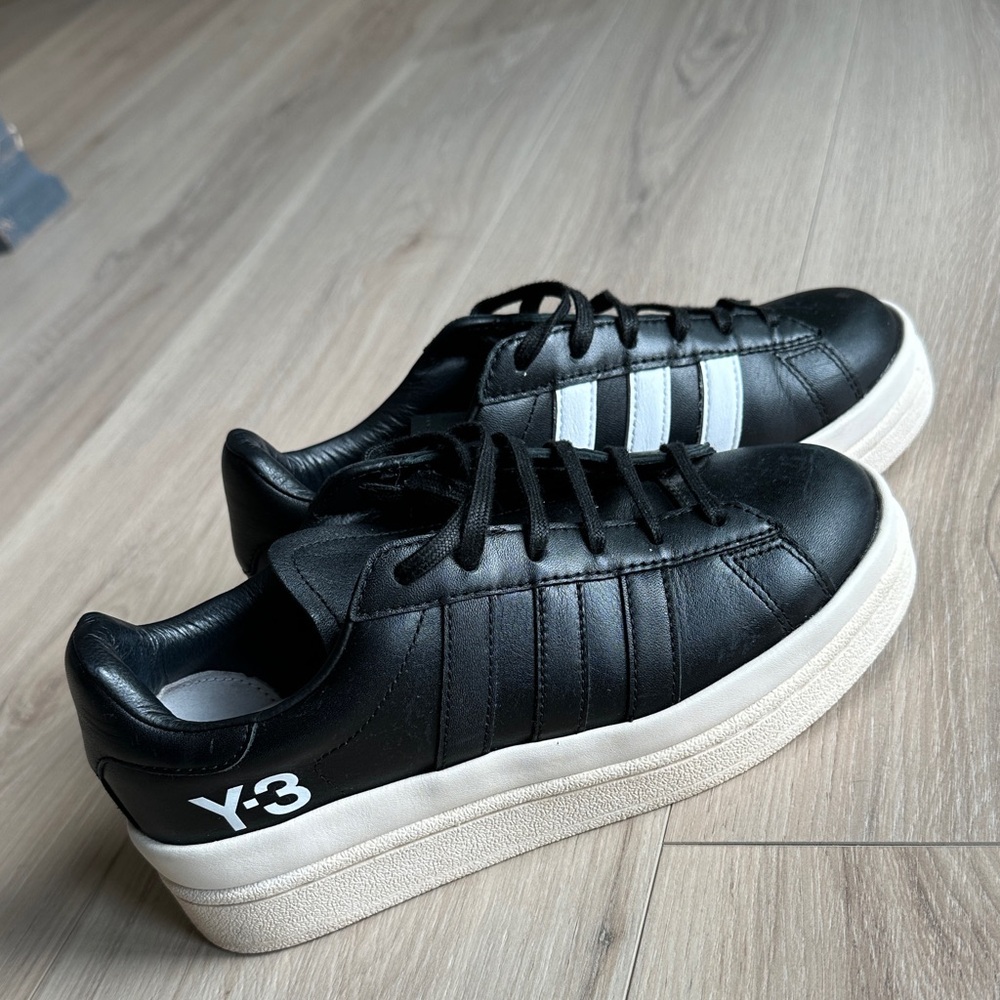 Y-3 Black Sneakers with black outer, white inner stripes